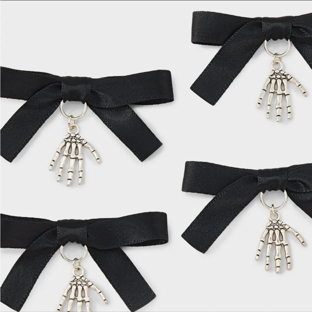 Halloween Black bow with skeleton hands hair clip New